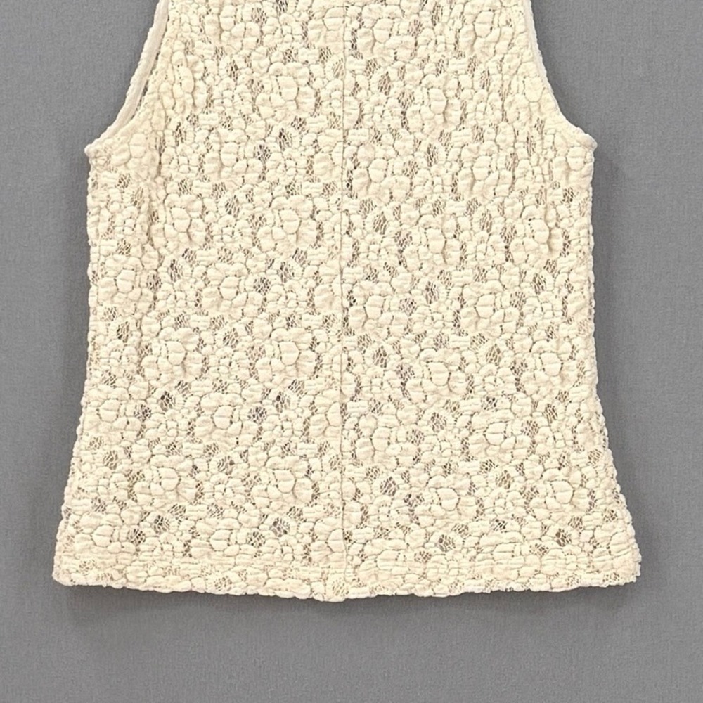 ENZA COSTA Puckered Lace Sleeveless Mockneck Top Women Medium Cream Sheer Luxury - Picture 8 of 12